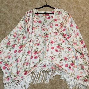 Cream & floral duster length kimono